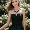 imageBriLove Womens Wedding Bridal Austrian Crystal Teardrop Cluster Statement Necklace Dangle Earrings Jewelry Set02Black BlackTone