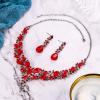 imageBriLove Womens Wedding Bridal Austrian Crystal Teardrop Cluster Statement Necklace Dangle Earrings Jewelry Set03Ruby Color SilverTone