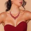 imageBriLove Womens Wedding Bridal Austrian Crystal Teardrop Cluster Statement Necklace Dangle Earrings Jewelry Set03Ruby Color SilverTone