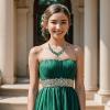 imageBriLove Womens Wedding Bridal Austrian Crystal Teardrop Cluster Statement Necklace Dangle Earrings Jewelry Set04Emerald Color SilverTone