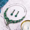 imageBriLove Womens Wedding Bridal Austrian Crystal Teardrop Cluster Statement Necklace Dangle Earrings Jewelry Set04Emerald Color SilverTone
