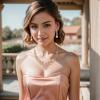 imageBriLove Womens Wedding Bridal Austrian Crystal Teardrop Cluster Statement Necklace Dangle Earrings Jewelry Set05Peach RoseGoldTone