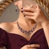 imageBriLove Womens Wedding Bridal Austrian Crystal Teardrop Cluster Statement Necklace Dangle Earrings Jewelry Set06Deep Amethyst Color GoldTone