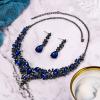 imageBriLove Womens Wedding Bridal Austrian Crystal Teardrop Cluster Statement Necklace Dangle Earrings Jewelry Set07Navy Blue BlackTone