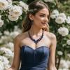 imageBriLove Womens Wedding Bridal Austrian Crystal Teardrop Cluster Statement Necklace Dangle Earrings Jewelry Set07Navy Blue BlackTone