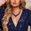 imageBriLove Womens Wedding Bridal Austrian Crystal Teardrop Cluster Statement Necklace Dangle Earrings Jewelry Set07Navy Blue BlackTone