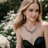 imageBriLove Womens Wedding Bridal Austrian Crystal Teardrop Cluster Statement Necklace Dangle Earrings Jewelry Set08Grey Black SilverTone