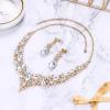 imageBriLove Womens Wedding Bridal Austrian Crystal Teardrop Cluster Statement Necklace Dangle Earrings Jewelry Set09Clear GoldTone