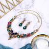 imageBriLove Womens Wedding Bridal Austrian Crystal Teardrop Cluster Statement Necklace Dangle Earrings Jewelry Set11Multicolor GoldTone