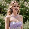 imageBriLove Womens Wedding Bridal Austrian Crystal Teardrop Cluster Statement Necklace Dangle Earrings Jewelry Set13Light Purple SilverTone