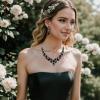 imageBriLove Womens Wedding Bridal Austrian Crystal Teardrop Cluster Statement Necklace Dangle Earrings Jewelry Set14Black SilverTone