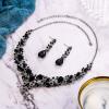 imageBriLove Womens Wedding Bridal Austrian Crystal Teardrop Cluster Statement Necklace Dangle Earrings Jewelry Set14Black SilverTone