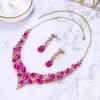 imageBriLove Womens Wedding Bridal Austrian Crystal Teardrop Cluster Statement Necklace Dangle Earrings Jewelry Set15Fuchsia GoldTone