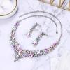 imageBriLove Womens Wedding Bridal Austrian Crystal Teardrop Cluster Statement Necklace Dangle Earrings Jewelry Set16Iridescent AB SilverTone