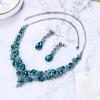 imageBriLove Womens Wedding Bridal Austrian Crystal Teardrop Cluster Statement Necklace Dangle Earrings Jewelry Set17Sky Blue SilverTone