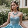 imageBriLove Womens Wedding Bridal Austrian Crystal Teardrop Cluster Statement Necklace Dangle Earrings Jewelry Set17Sky Blue SilverTone
