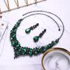 imageBriLove Womens Wedding Bridal Austrian Crystal Teardrop Cluster Statement Necklace Dangle Earrings Jewelry Set18Emerald Color BlackTone