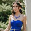 imageBriLove Womens Wedding Bridal Austrian Crystal Teardrop Cluster Statement Necklace Dangle Earrings Jewelry Set19Blue SilverTone