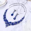 imageBriLove Womens Wedding Bridal Austrian Crystal Teardrop Cluster Statement Necklace Dangle Earrings Jewelry Set19Blue SilverTone