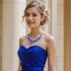 imageBriLove Womens Wedding Bridal Austrian Crystal Teardrop Cluster Statement Necklace Dangle Earrings Jewelry Set19Blue SilverTone