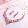 imageBriLove Womens Wedding Bridal Austrian Crystal Teardrop Cluster Statement Necklace Dangle Earrings Jewelry Set20Pink GoldTone