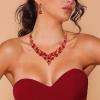 imageBriLove Womens Wedding Bridal Austrian Crystal Teardrop Cluster Statement Necklace Dangle Earrings Jewelry SetRuby Color GoldTone