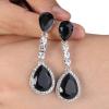imageBriLove Womens Wedding Bridal Crystal Teardrop Infinity Figure 8 Chandelier Dangle EarringsBlack SilverTone