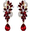 imageBriLove Womens Bohemian Boho Crystal Flower Wedding Bridal Chandelier Teardrop Bling ClipOn Dangle Earrings01Ruby Color GoldTone