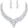 imageBriLove Womens Wedding Bridal Austrian Crystal Teardrop Cluster Statement Necklace Dangle Earrings Jewelry Set01Clear SilverTone