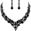 imageBriLove Womens Wedding Bridal Austrian Crystal Teardrop Cluster Statement Necklace Dangle Earrings Jewelry Set02Black BlackTone