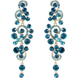 imageBriLove Womens Bohemian Boho Wedding Bridal Crystal Floral Chandelier Hollow Dangle EarringsBlue Topaz Color GoldTone