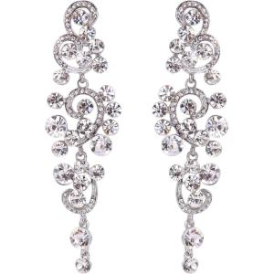 imageBriLove Womens Bohemian Boho Wedding Bridal Crystal Floral Chandelier Hollow Dangle EarringsClear