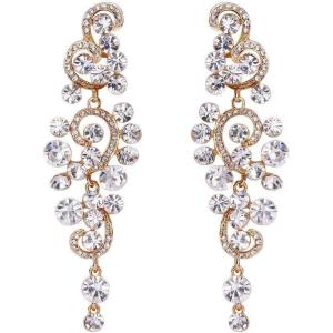 imageBriLove Womens Bohemian Boho Wedding Bridal Crystal Floral Chandelier Hollow Dangle EarringsClear GoldTone