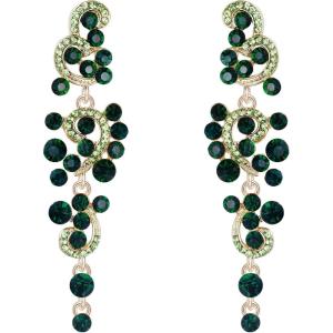 imageBriLove Womens Bohemian Boho Wedding Bridal Crystal Floral Chandelier Hollow Dangle EarringsEmerald Color GoldTone