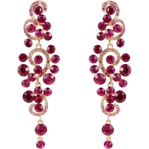 imageBriLove Womens Bohemian Boho Wedding Bridal Crystal Floral Chandelier Hollow Dangle EarringsFuchsia GoldTone