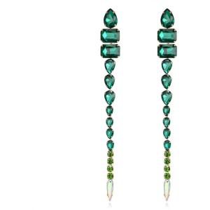 imageBriLove Womens Stunning Geometric Crystal Rhinestone Emerald Cut Teardrop Long Chandelier Drop Dangle Earrings for Party Prom02Emerald Color GoldTone