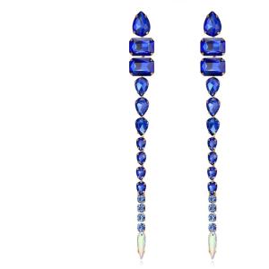 imageBriLove Womens Stunning Geometric Crystal Rhinestone Emerald Cut Teardrop Long Chandelier Drop Dangle Earrings for Party PromTeardropBlue GoldTone
