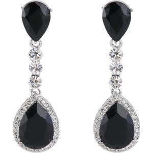imageBriLove Womens Wedding Bridal Crystal Teardrop Infinity Figure 8 Chandelier Dangle EarringsBlack SilverTone