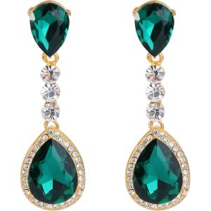 imageBriLove Womens Wedding Bridal Crystal Teardrop Infinity Figure 8 Chandelier Dangle EarringsEmerald Color GoldTone