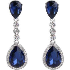 imageBriLove Womens Wedding Bridal Crystal Teardrop Infinity Figure 8 Chandelier Dangle EarringsNavy Blue SilverTone