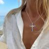 imageBriLove Dainty Elegant Cross Neckalce for Women 925 Sterling Silver Cubic Zirconia Pendant Choker Necklace JewelryBlue