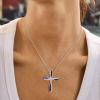 imageBriLove Dainty Elegant Cross Neckalce for Women 925 Sterling Silver Cubic Zirconia Pendant Choker Necklace JewelryBlue