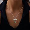 imageBriLove Dainty Elegant Cross Neckalce for Women 925 Sterling Silver Cubic Zirconia Pendant Choker Necklace JewelryEmerald Color