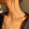 imageBriLove Dainty Elegant Cross Neckalce for Women 925 Sterling Silver Cubic Zirconia Pendant Choker Necklace JewelryEmerald Color