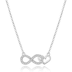 imageBriLove Dainty Elegant 925 Sterling Silver Cubic Zirconia Infinity Endless Love Heart Pendant Choker Necklace Gift for BirthdayMothers DayValentines DayChristmas Jewelry