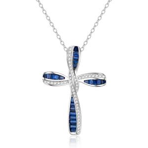 imageBriLove Dainty Elegant Cross Neckalce for Women 925 Sterling Silver Cubic Zirconia Pendant Choker Necklace JewelryBlue