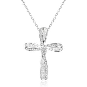 imageBriLove Dainty Elegant Cross Neckalce for Women 925 Sterling Silver Cubic Zirconia Pendant Choker Necklace JewelryClear