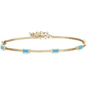 imageBriLove Dainty Gorgeous 925 Sterling Silver Birthstone Bracelets for WomenSix Emerald Cut Tennis Bracelet Birthday Prom Gifts JewelryAquamarine Color GoldTone
