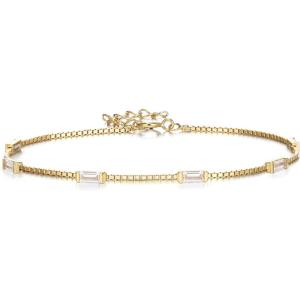 imageBriLove Dainty Gorgeous 925 Sterling Silver Birthstone Bracelets for WomenSix Emerald Cut Tennis Bracelet Birthday Prom Gifts JewelryClear GoldTone