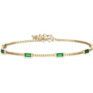 imageBriLove Dainty Gorgeous 925 Sterling Silver Birthstone Bracelets for WomenSix Emerald Cut Tennis Bracelet Birthday Prom Gifts JewelryEmerald Color GoldTone